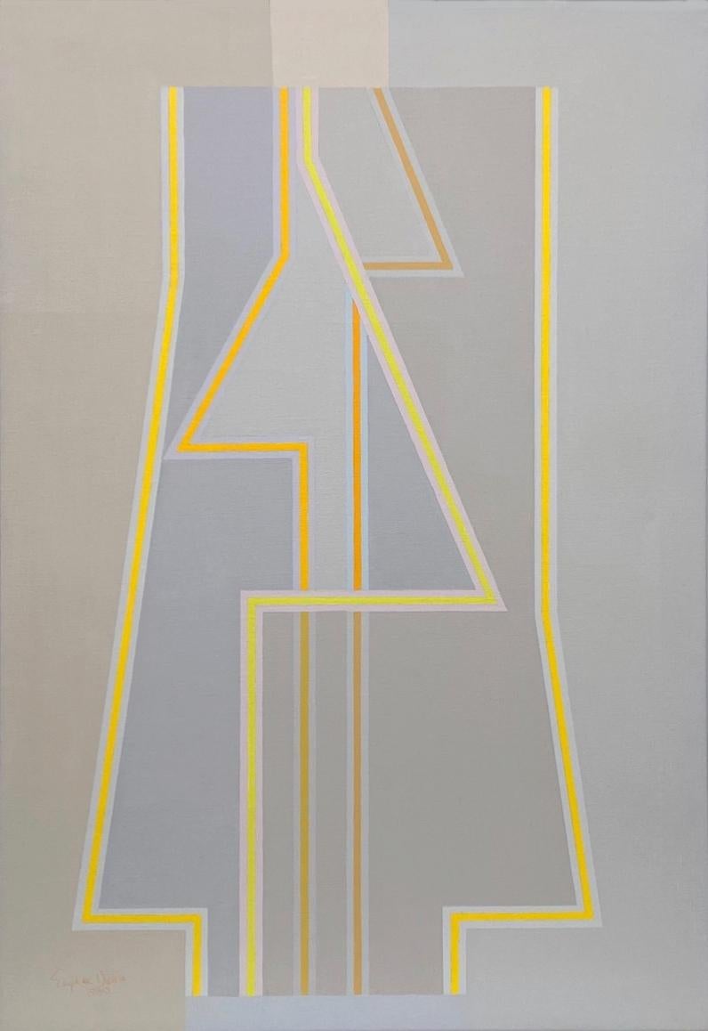 A 1980 Pastel Abstract Geometric Painting by ID Artist Eugene Dana For Sale 4