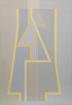 Una pintura geométrica abstracta al pastel de 1980 del artista identificado Eugene Dana