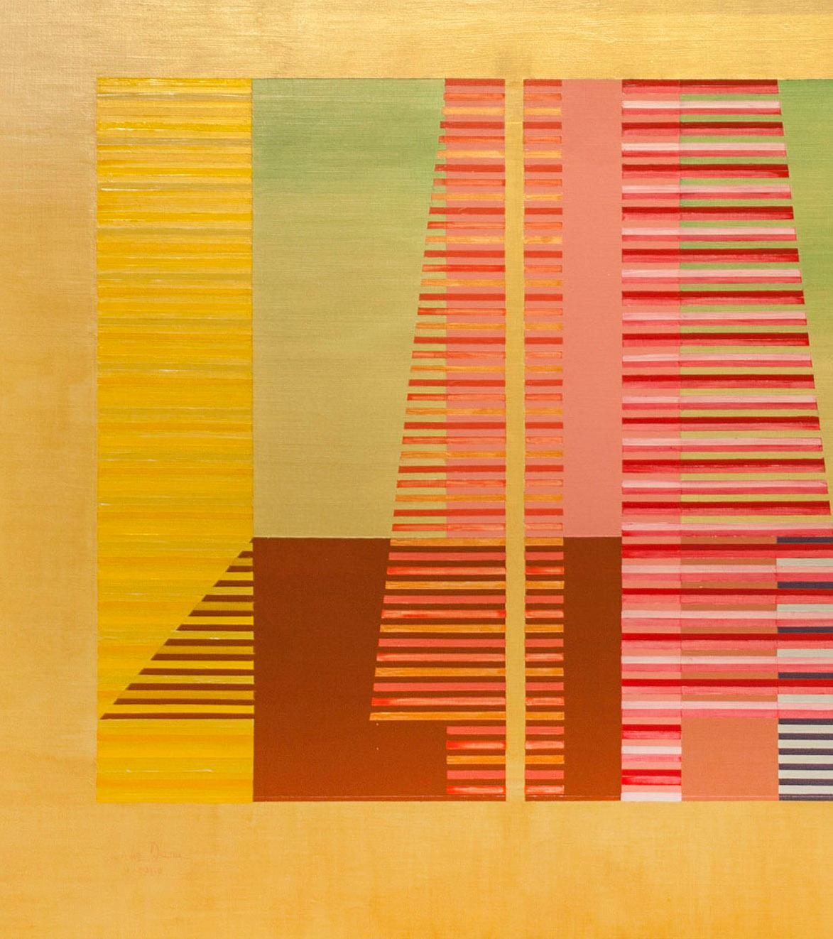 Gelbfarbenes, abstraktes geometrisches Gemälde des ID-Künstlers Eugene Dana im Angebot 3