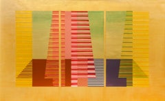 Un dipinto geometrico astratto dai toni gialli dell'artista Eugene Dana