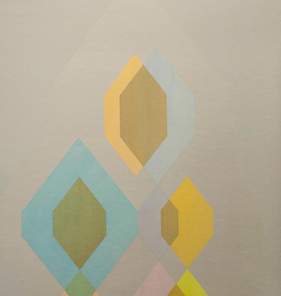 Sognante dipinto geometrico astratto del 1983 dell'artista Eugene Dana in vendita 2