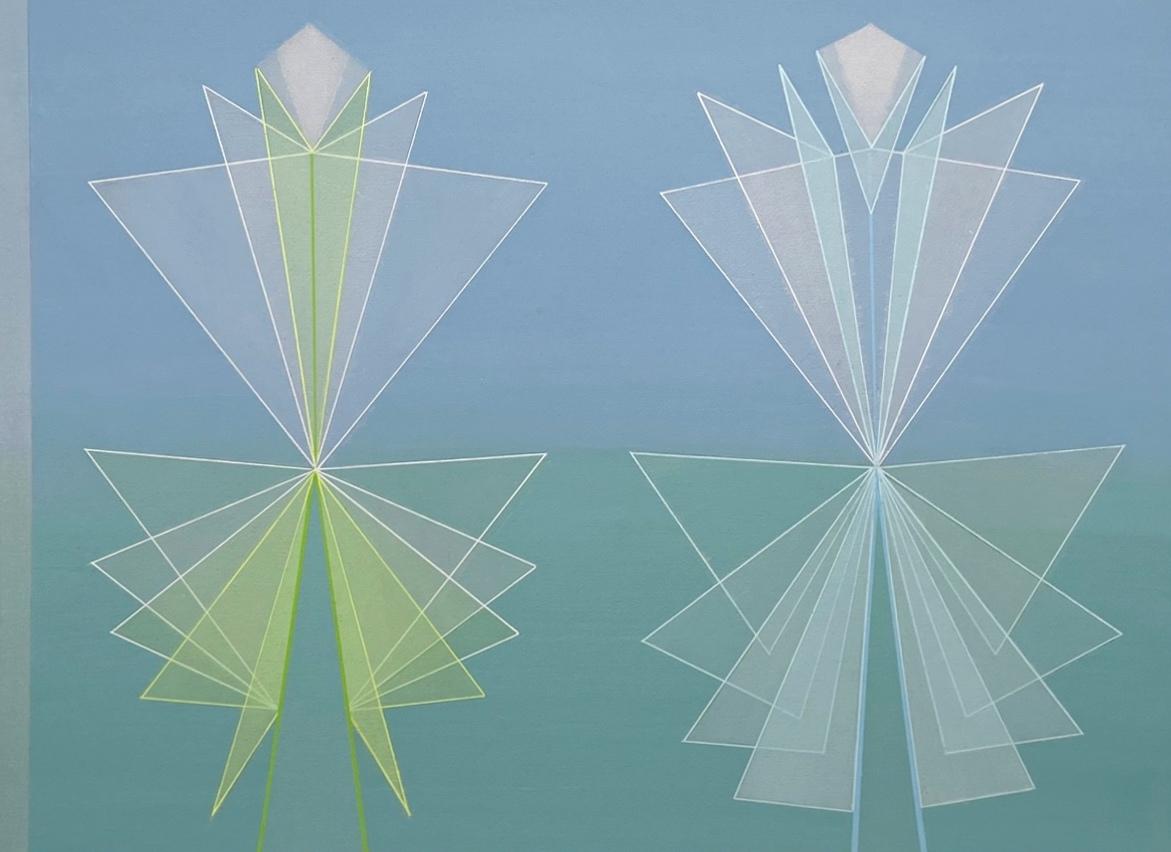 Sognante dipinto geometrico astratto raffigurante la Tempesta, ID Artista Eugene Dana in vendita 2