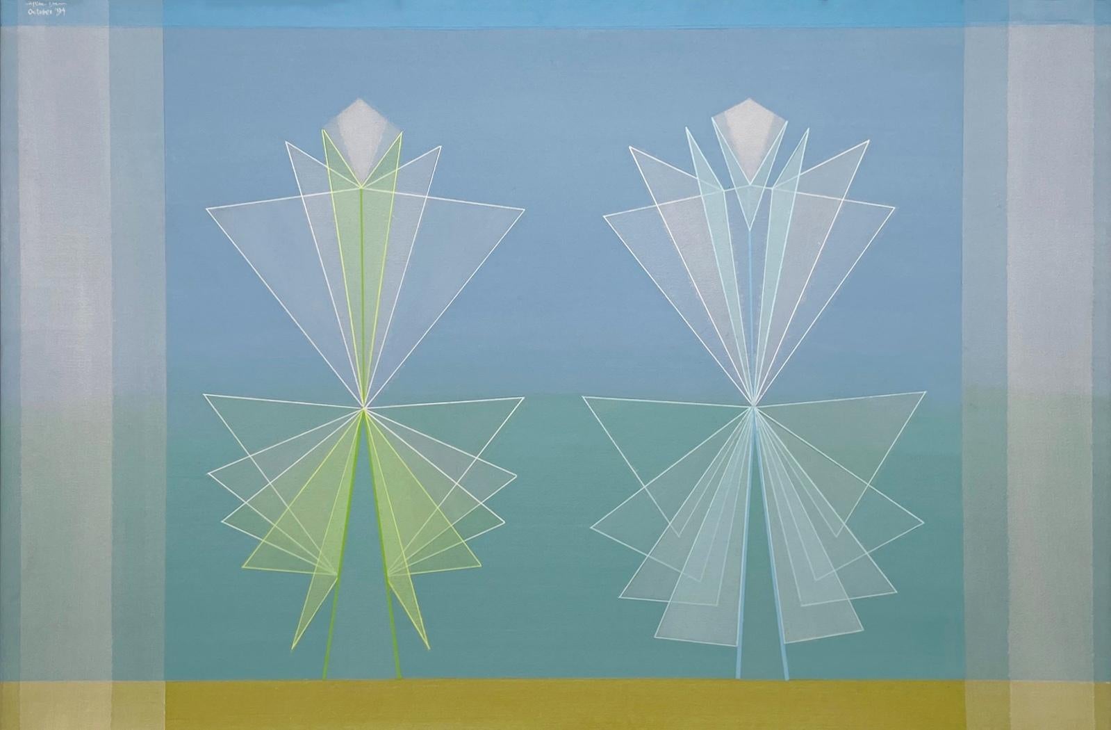 Un dipinto geometrico astratto del 1994, sognante e di colore blu pallido, raffigurante la Tempesta, intitolato "The Tempest". 
Scene dalla maschera: le Naiadi" dell'artista dell'Istituto di Design Eugene Dana.   Dimensioni dell'opera d'arte:  37