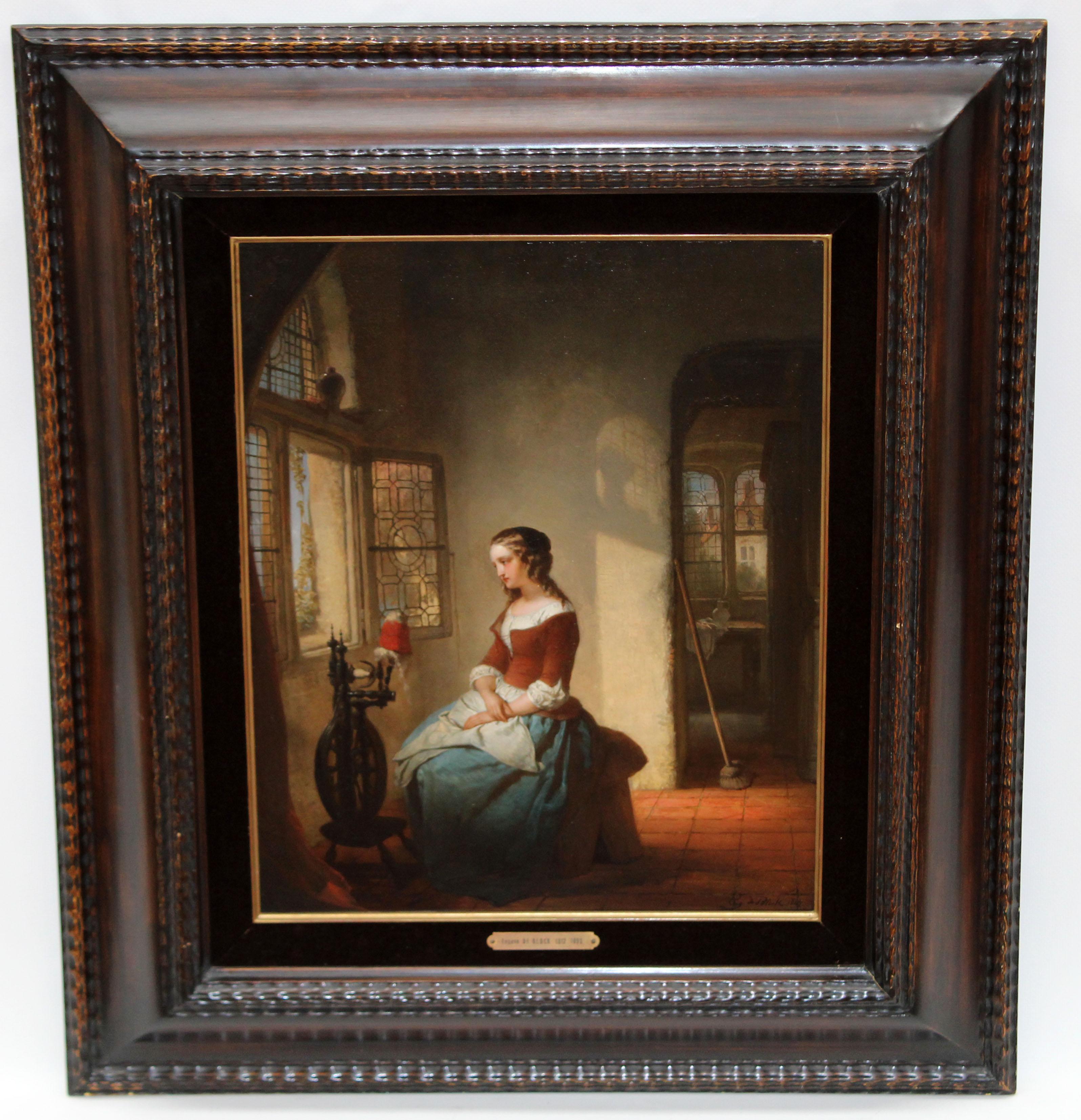 Joven hilandera - Óleo sobre tabla - Painting by Eugene De Block