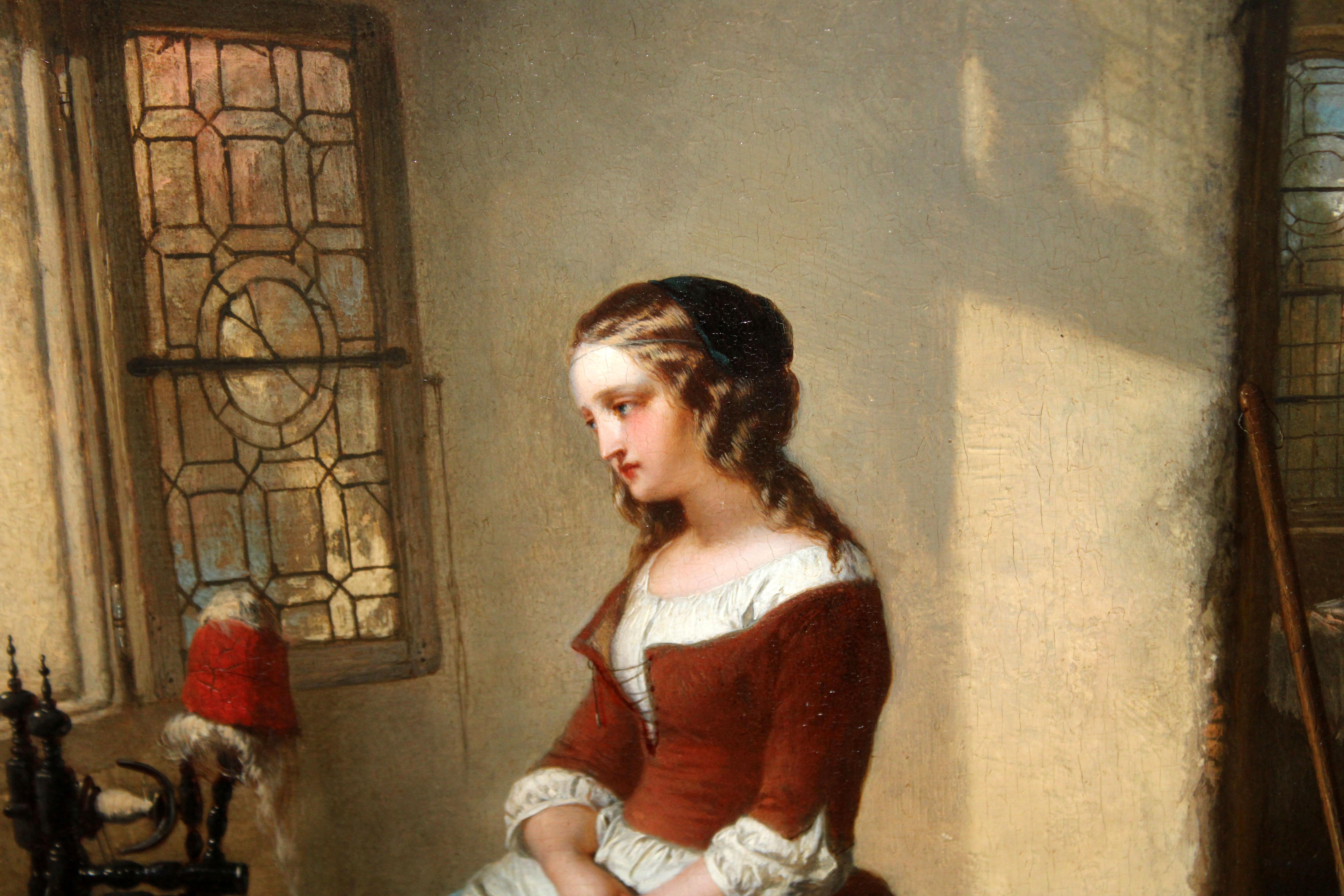 Joven hilandera - Óleo sobre tabla For Sale 2