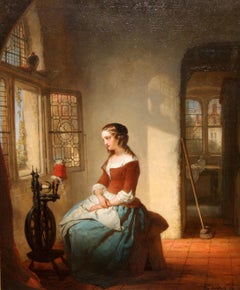 Joven hilandera - Óleo sobre tabla