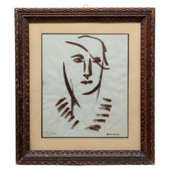Eugène de Sala, “Germaine, ” Surrealist Ink Female Portrait
