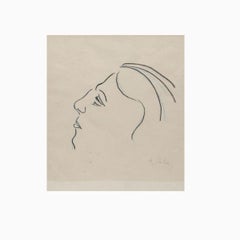 Eugène de Sala, Minimalist Profile Drawing in Black and Blue Pencil