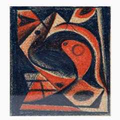 Eugène de Sala, Red and Blue Surrealist Oil Crayon on Paper, Paris