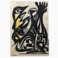 Eugène de Sala - Surrealist Ink Composition on Newspaper Paris