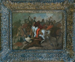 Eugene Delacroix (manner of) Soldiers Horses in Violent Battle 19th century oil
