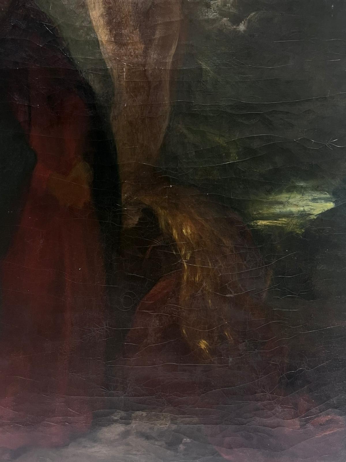 Grande peinture à l'huile de la période romantique française des années 1830 Christ en croix - Painting de Eugene Delacroix