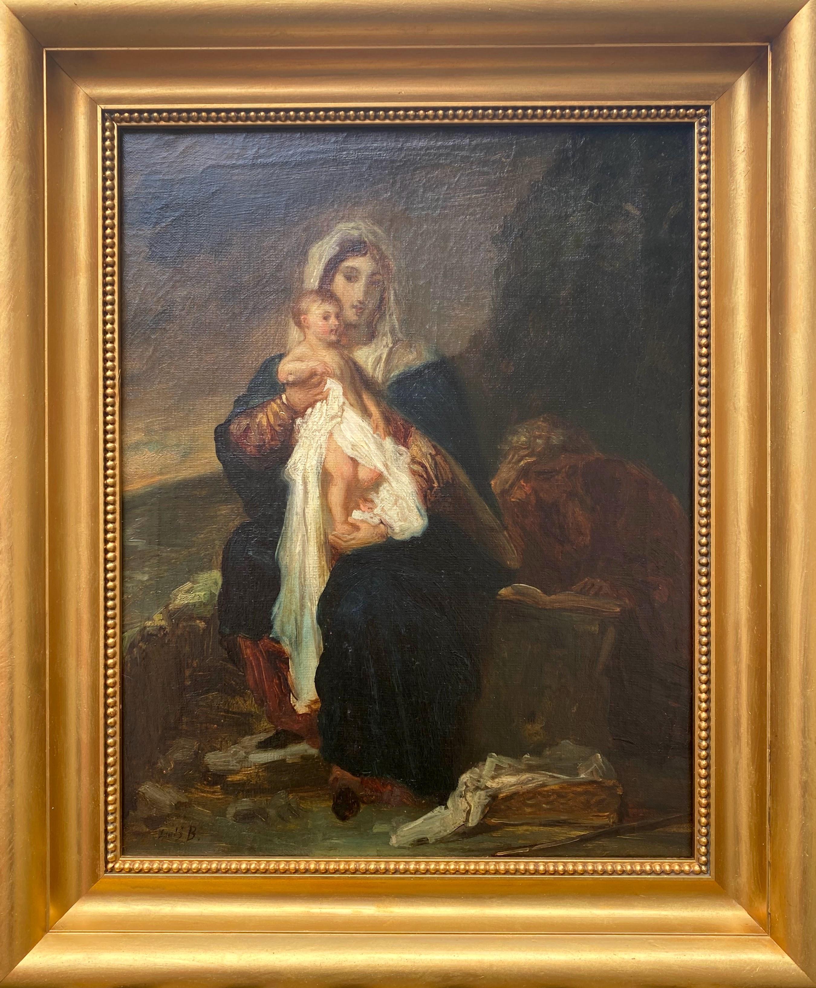 Circle of Delacroix: Mother and Child, Madonna by the Water - Painting by Eugene Delacroix