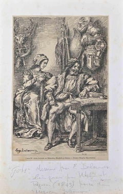 Goetz von Berlichingen writing his memories - Woodcut after E. Delacroix - 1845