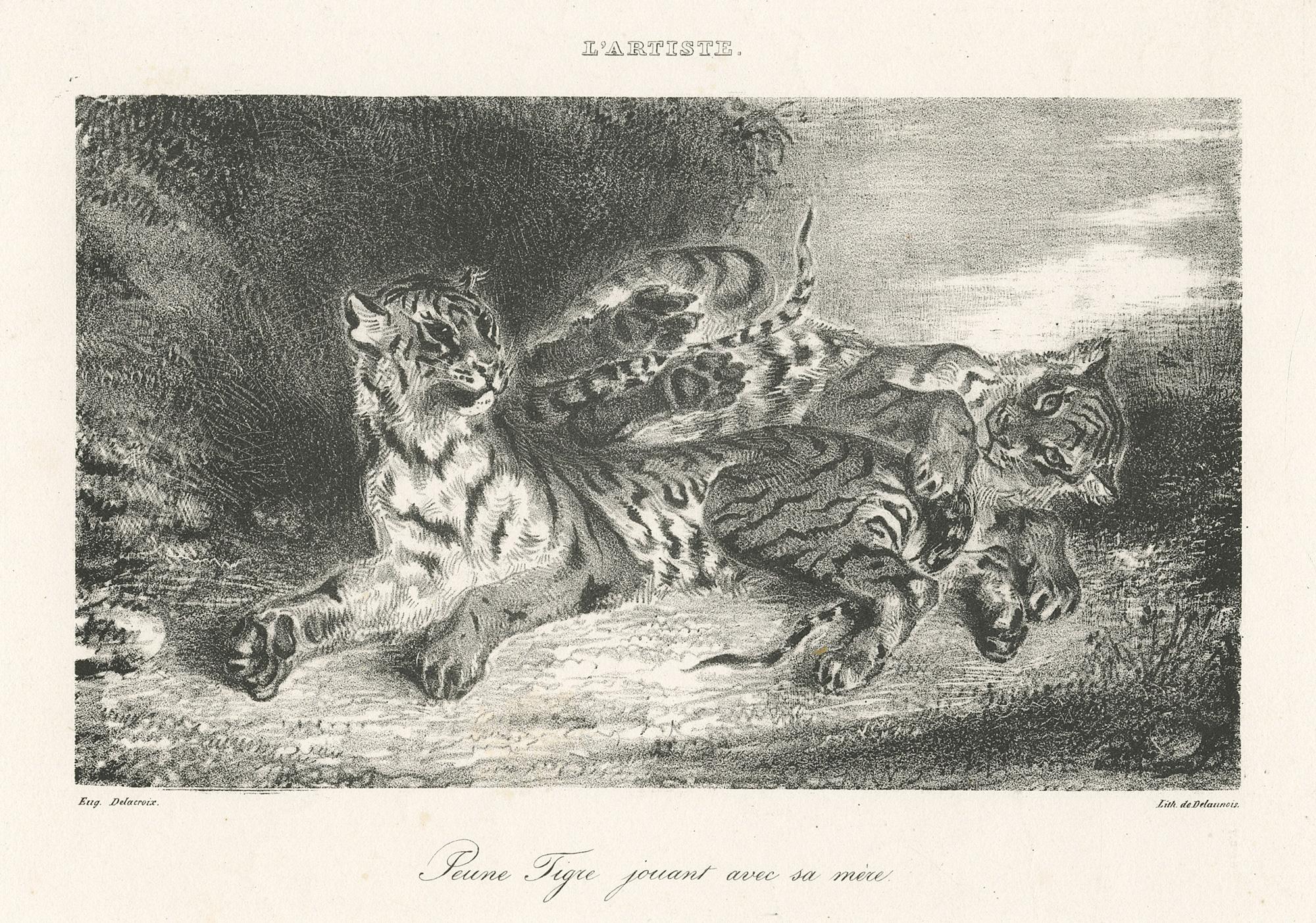 Eugene Delacroix Animal Print – Jeune Tigre jouant avec sa mère (Der junge Tiger spielt mit seiner Mutter)
