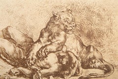 Lionne Dechirant la Poitrine d'un Arabe, moderne Radierung von Eugene Delacroix