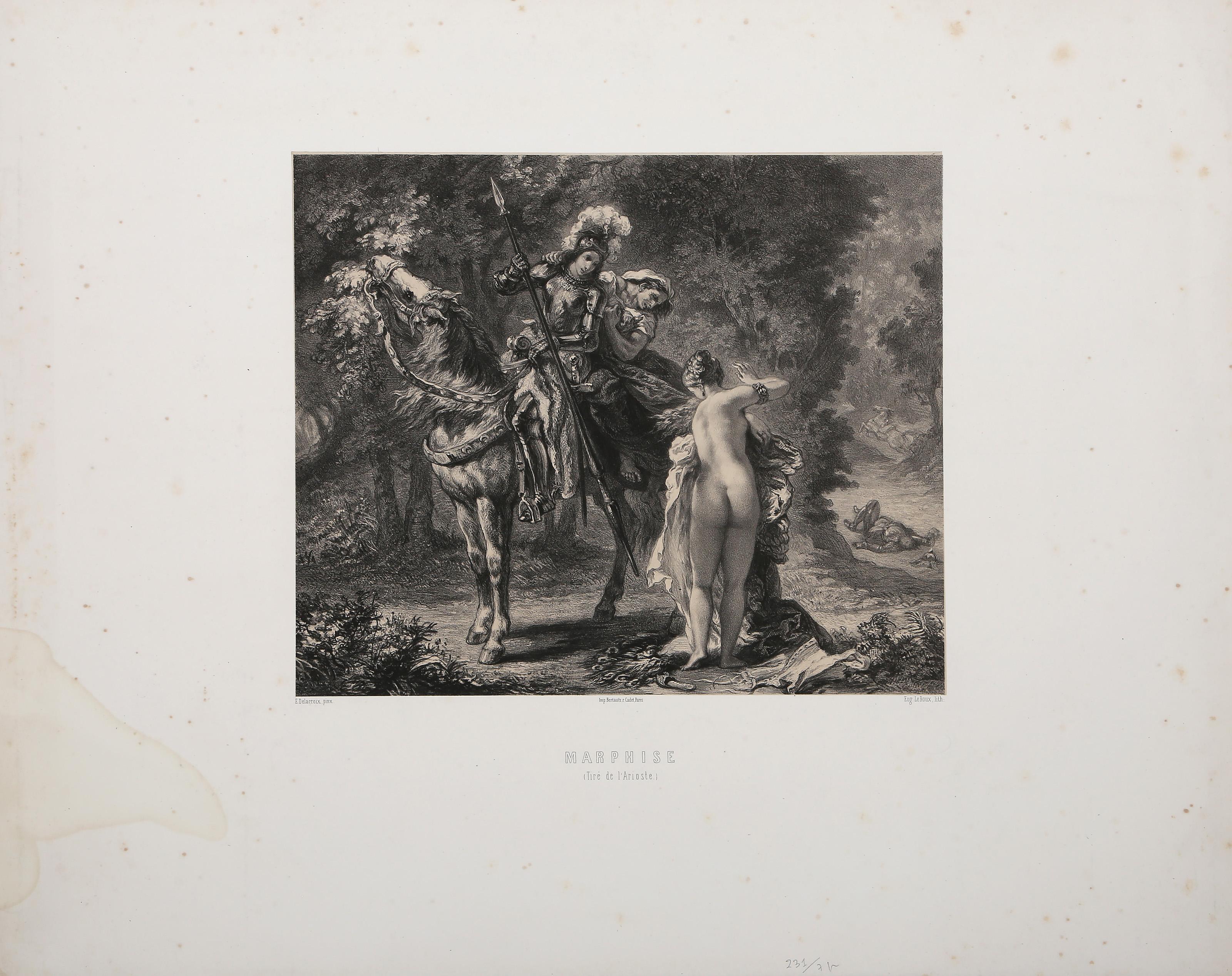 Marphise (Tire de l'Arioste), litografia di antichi maestri dopo Eugene Delacroix in vendita 4