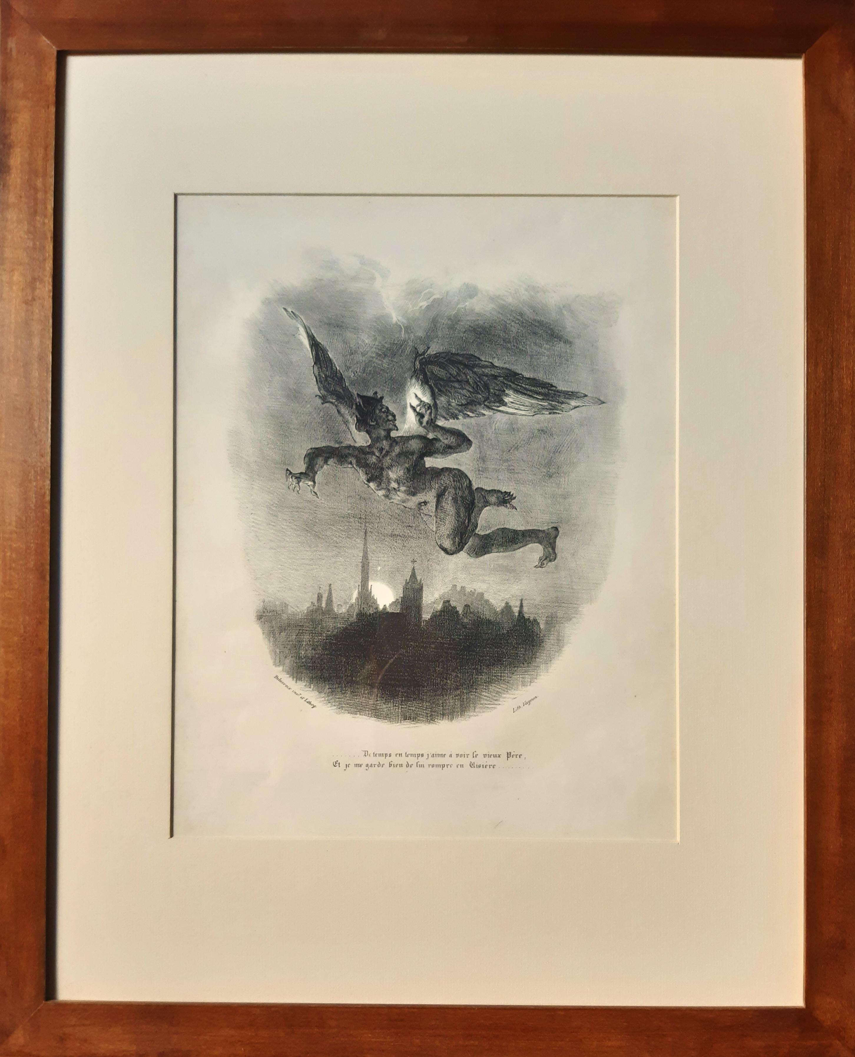 Méphistophélès Dans les Airs - Lithograph by E. Delacroix - 1828 - Print by Eugene Delacroix