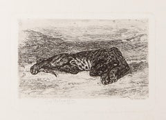 Tiger Sleeping in the Desert, Impressionist Etching by Eugene Delacroix