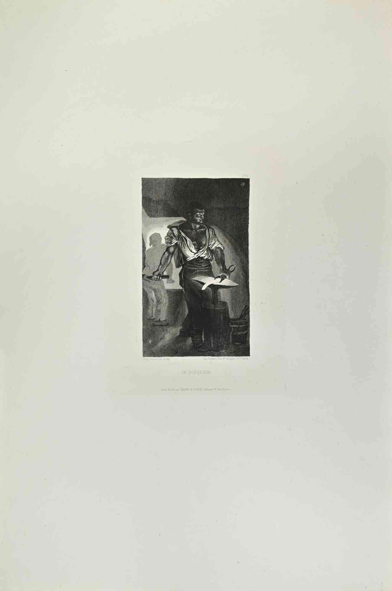 Eugene Delacroix Figurative Print - Un Forgeron - Etching by Eugène Delacroix - 1870s
