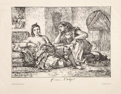 Women of Algiers (B&W), Modern Lithograph by Eugene Delacroix