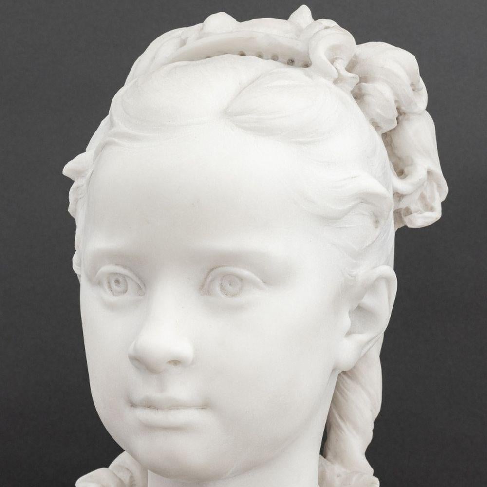 Belle Époque Eugène Delaplanche Buste en marbre d'une jeune fille, 1878 en vente