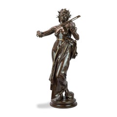 Antique La Musique Patinated Bronze Sculpture by Delaplanche