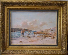 Une côte rocheuse en Normandie - 19e siècle, peinture de paysage impressionniste