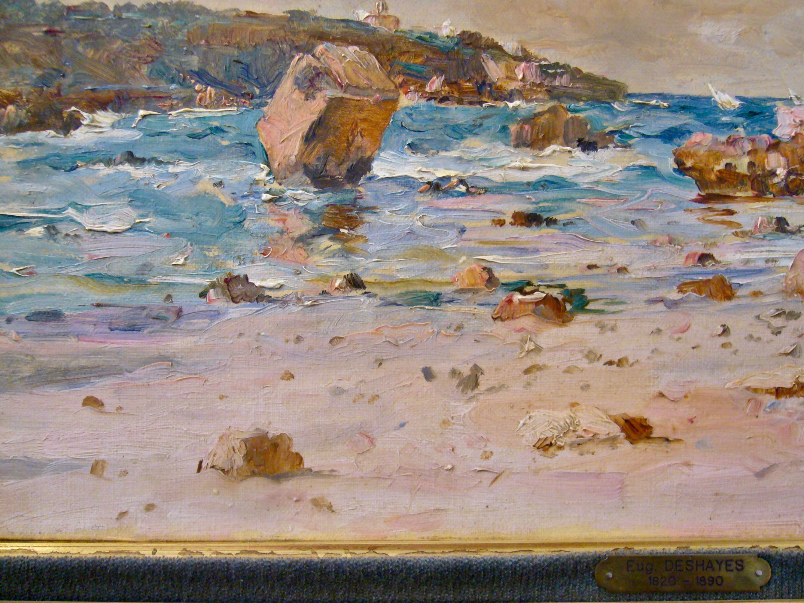 Une côte rocheuse en Normandie - 19th Century, Impressionist Landscape Painting For Sale 3