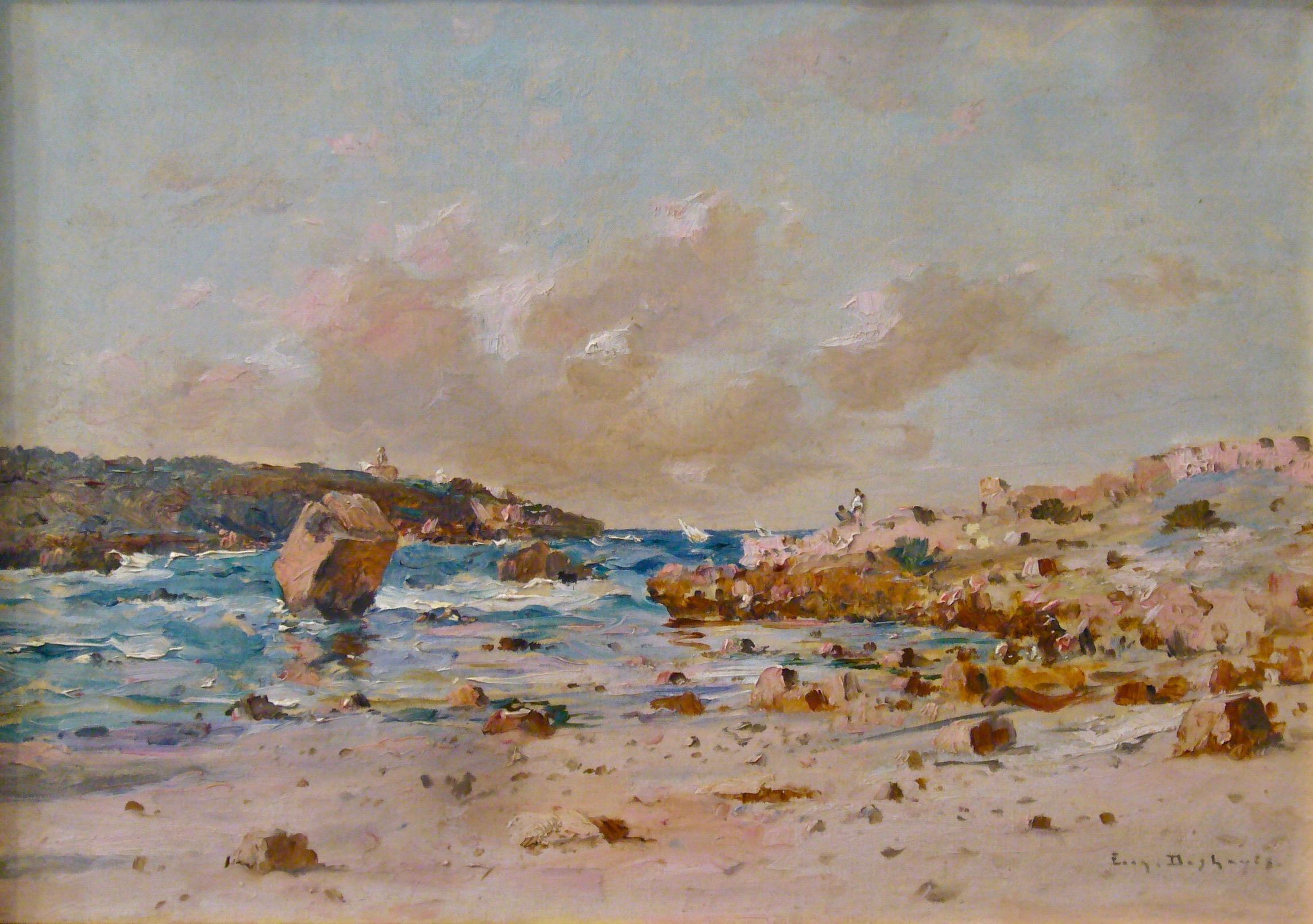 Une côte rocheuse en Normandie - Impressionist Painting by Eugène Deshayes