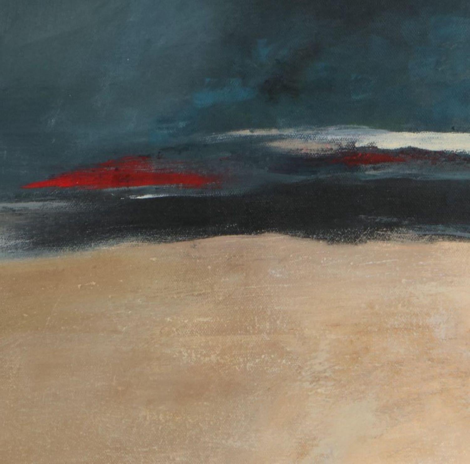 Contemporary abstrakte original Leinwand mit dunkelblau, taupe und rot (Abstrakt), Painting, von Eugene DeSmith