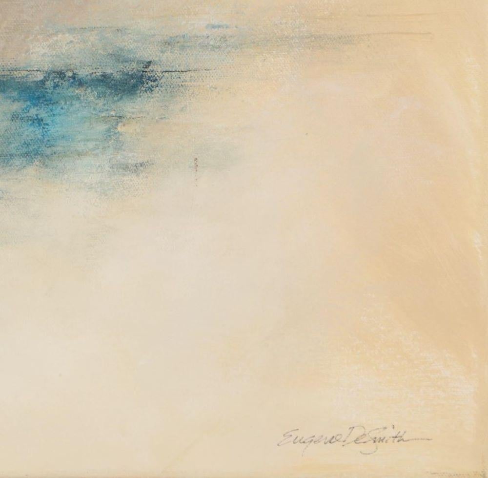 Toile originale abstraite contemporaine avec bleu foncé, taupe et rouge. - Noir Abstract Painting par Eugene DeSmith