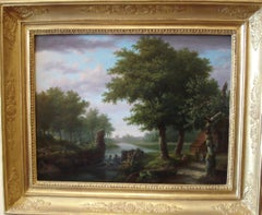 Waterfall landscape signed Eugène Deterre, Bruges circa 1830