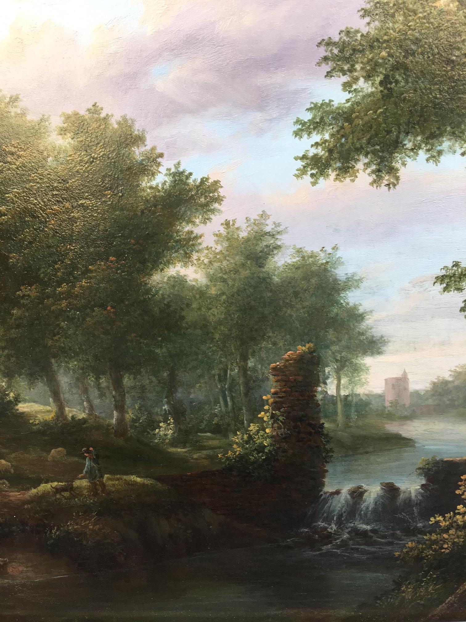 Waterfall landscape signed Eugène Deterre, Bruges circa 1830 - Academic Painting by Eugene Deterre
