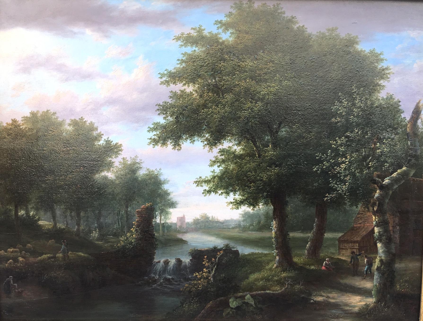 Eugene Deterre Landscape Painting - Waterfall landscape signed Eugène Deterre, Bruges circa 1830