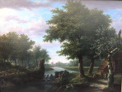 Antique Waterfall landscape signed Eugène Deterre, Bruges circa 1830