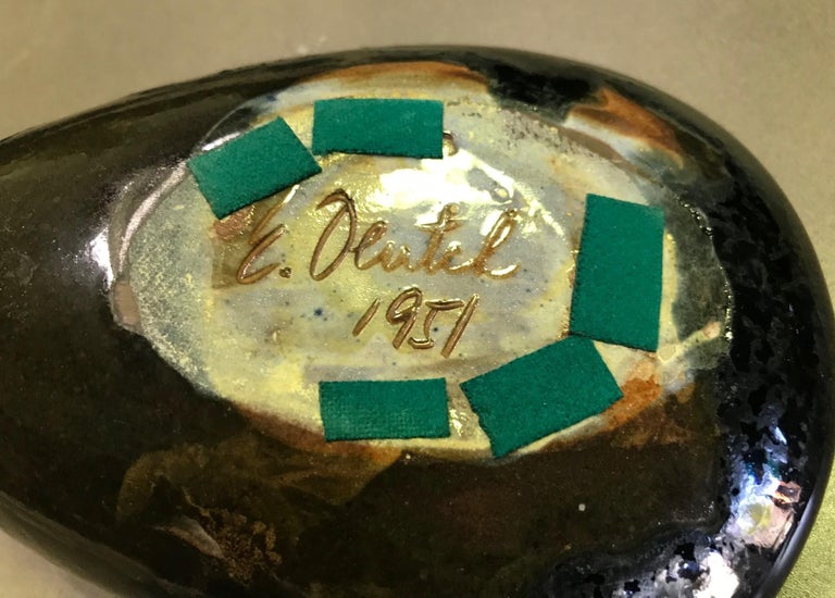 Eugene Deutch Signed Mid-Century Modern Glazed Ceramic Folded Bowl Dish, 1951 3