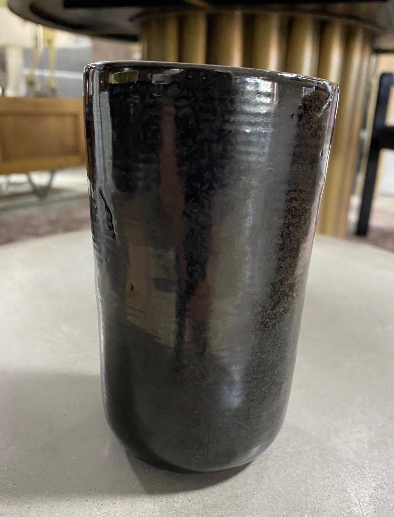 Glazed Eugene Deutch Signed Mid-Century Modern Studio Pottery Ceramic Vase, 1950 For Sale