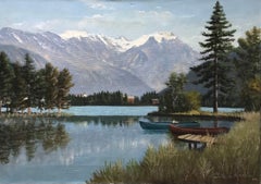 Fisherman on the lake by Eugène Devaud de Madelain - Oil on canvas
