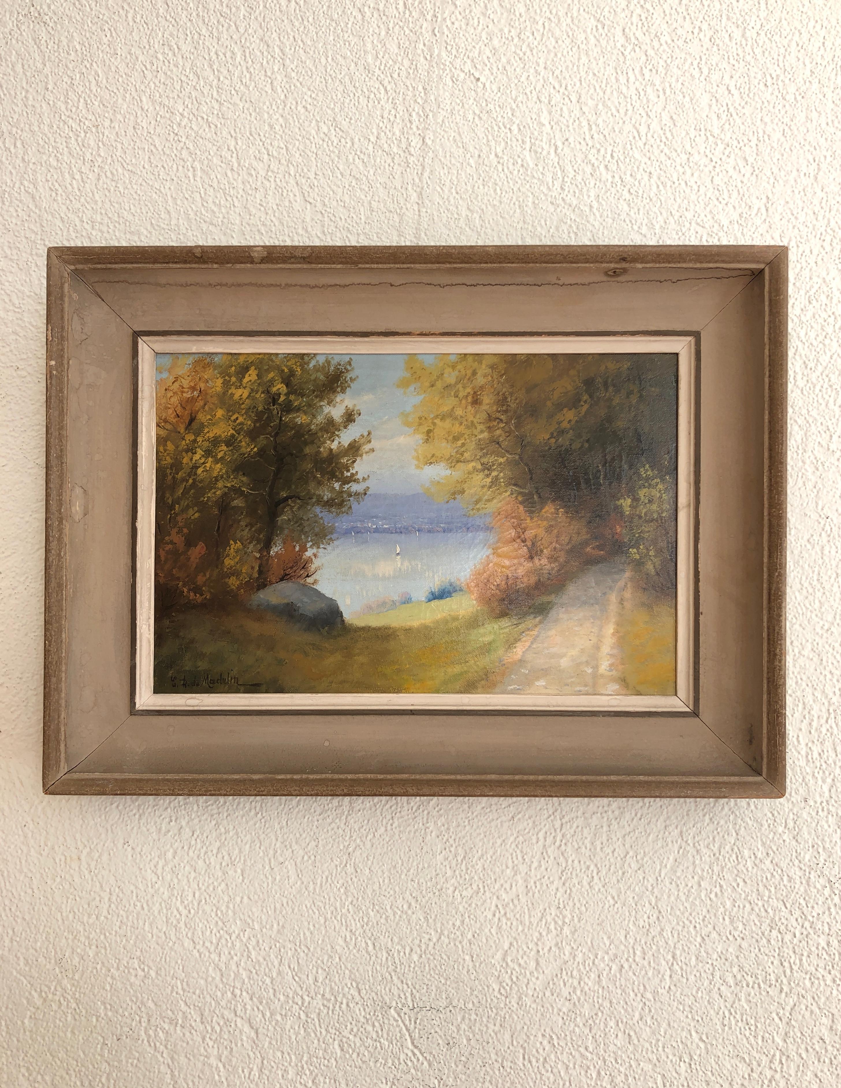 Segelboote auf dem See – Painting von Eugène Devaud De Madelin