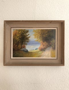 Sailboats on the Lake, Impressionist Oil Painting, Mid-20th Century