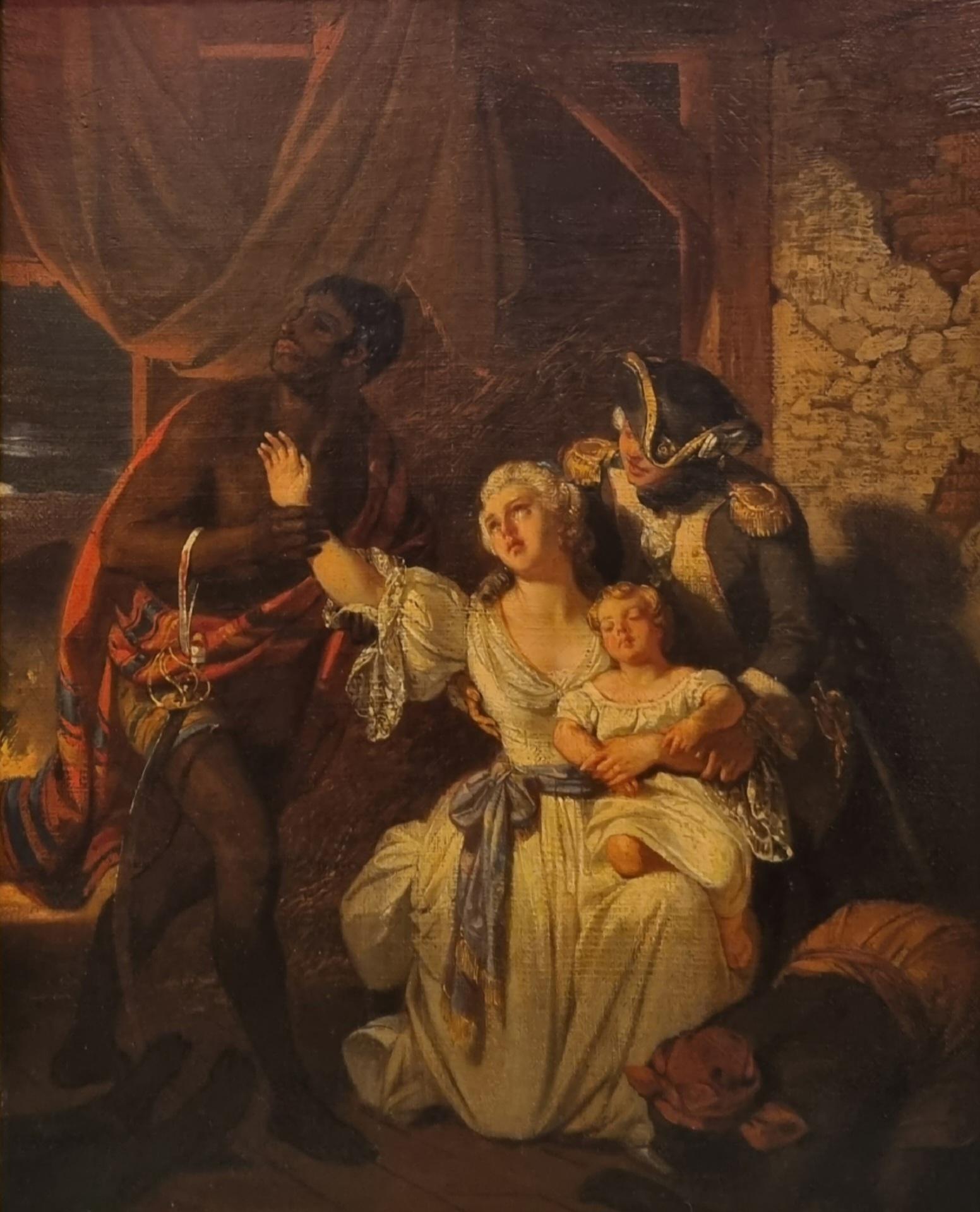 Figurative Painting di Eugene Deveria - Quadro romantico francese DEVERIA Rebelion Saint Domingue Slavery 19° secolo
