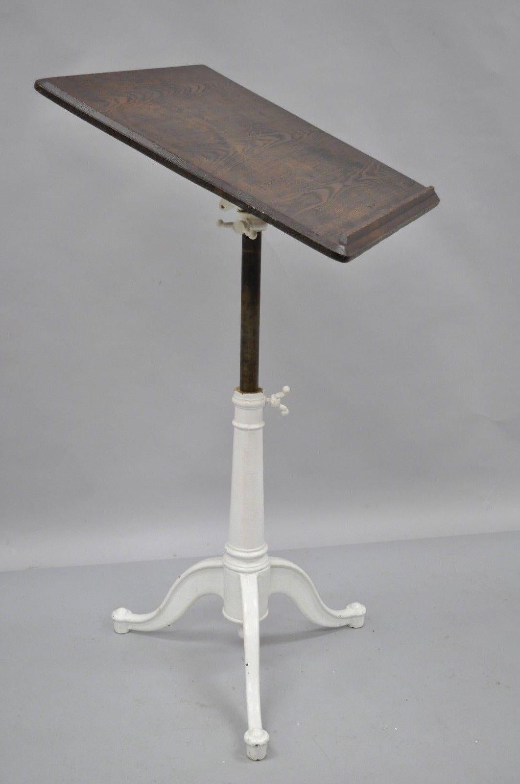 Eugene Dietzgen Cast Iron and Wood Small Drafting Work Table Desk Tripod Base 2