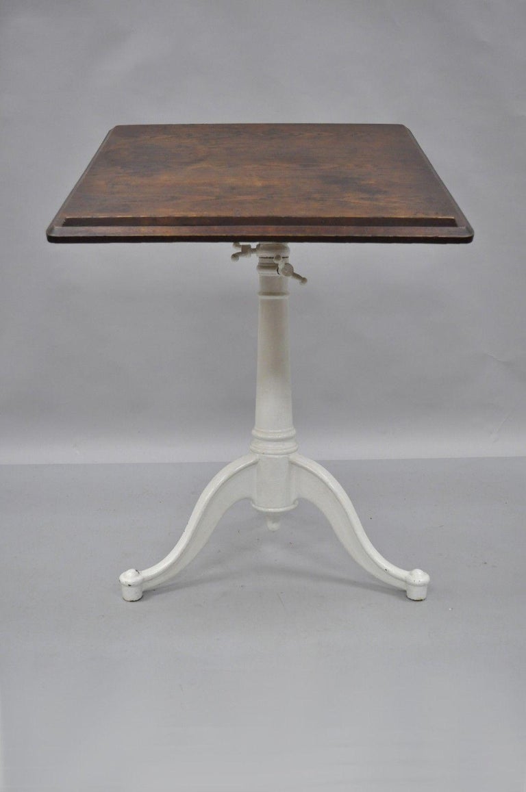 Eugene Dietzgen Cast Iron And Wood Small Drafting Work Table Desk Tripod Base