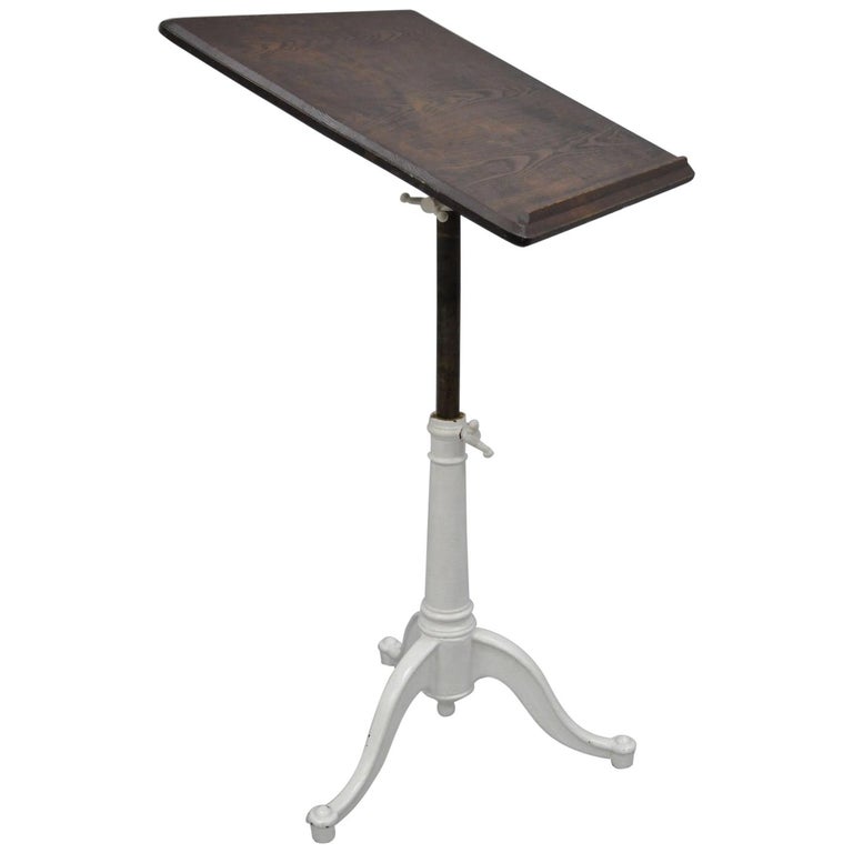 Eugene Dietzgen Cast Iron And Wood Small Drafting Work Table Desk Tripod Base