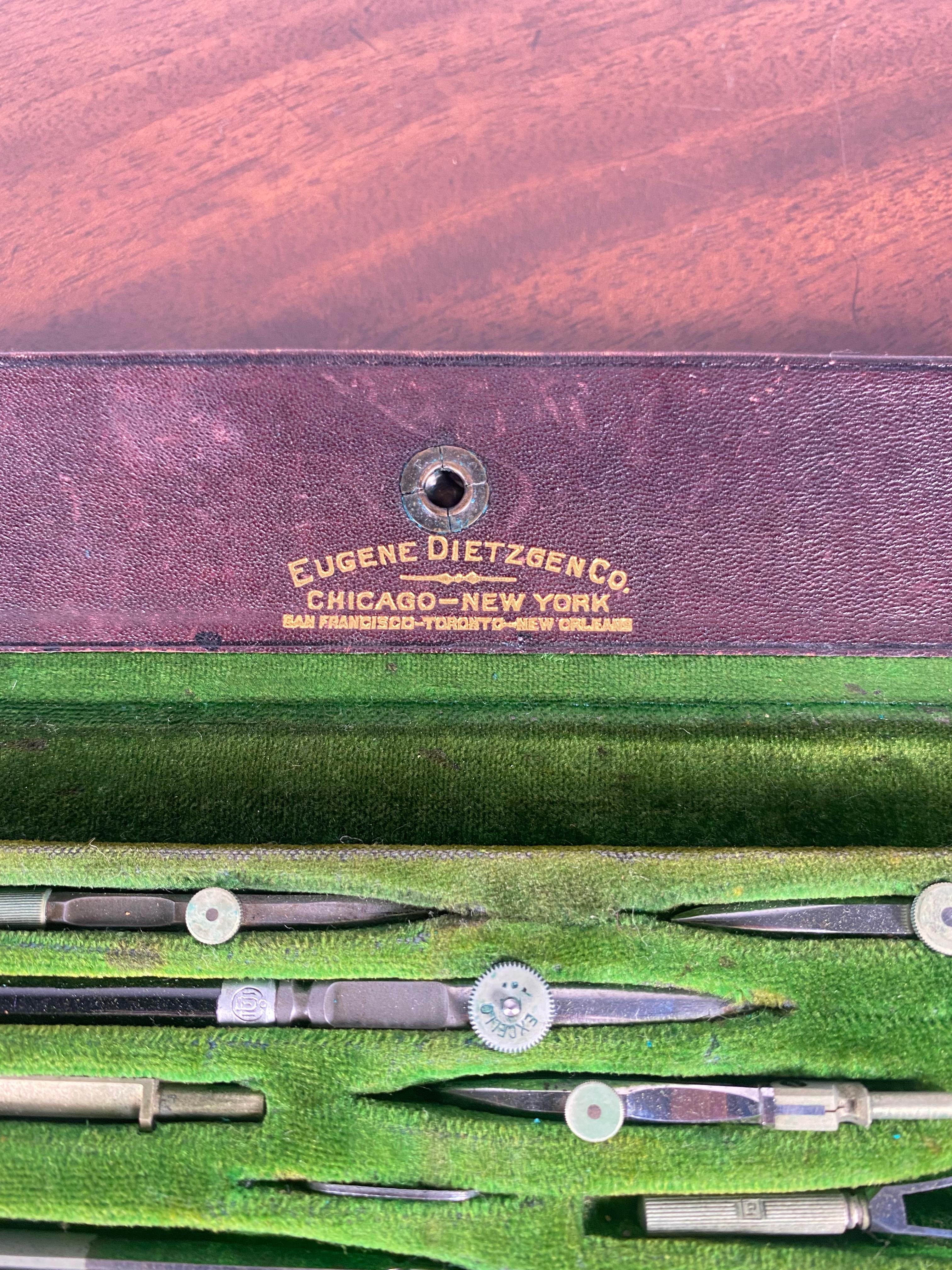 A complete set of technical drawing instruments and compasses, in superb original condition.