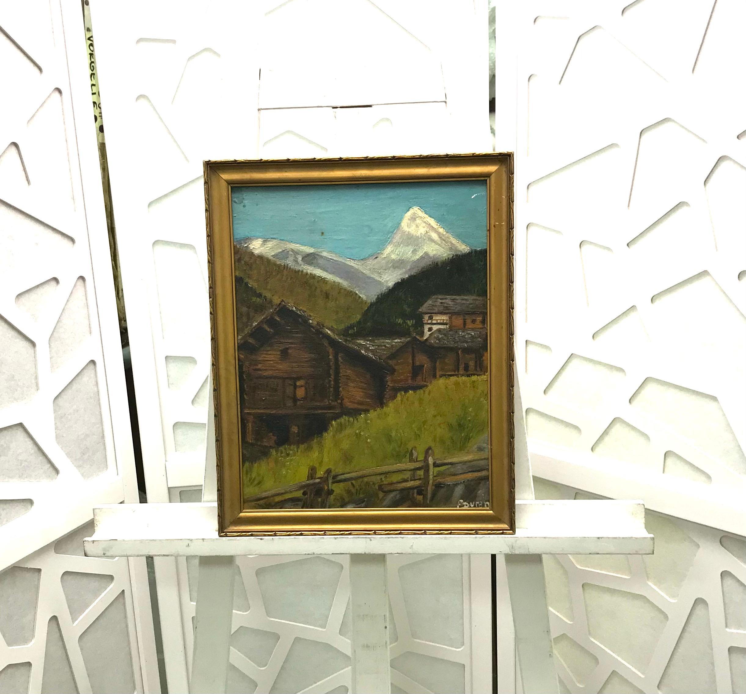 Mountain chalets - Painting by Eugène Duran