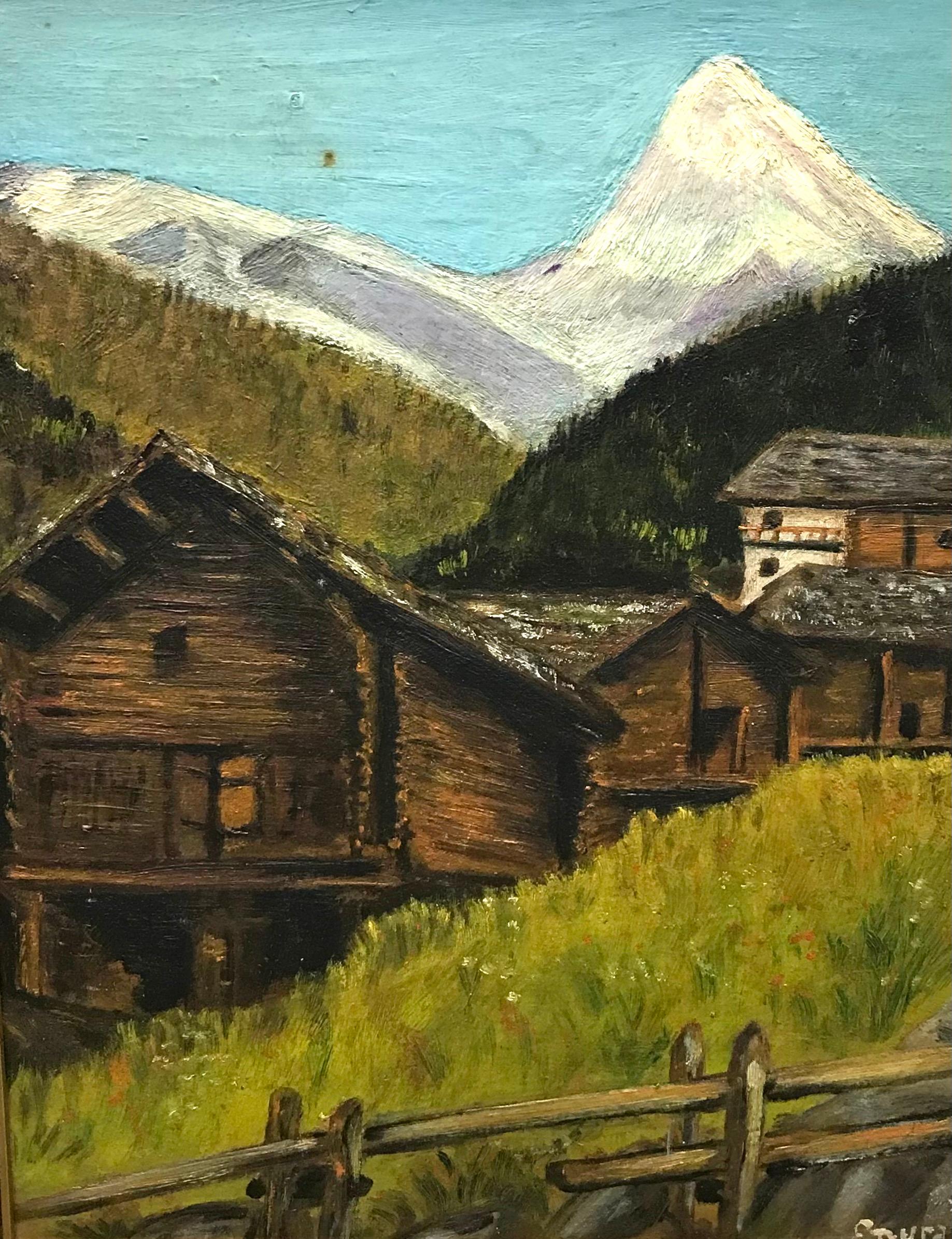 Mountain chalets - Land Painting by Eugène Duran