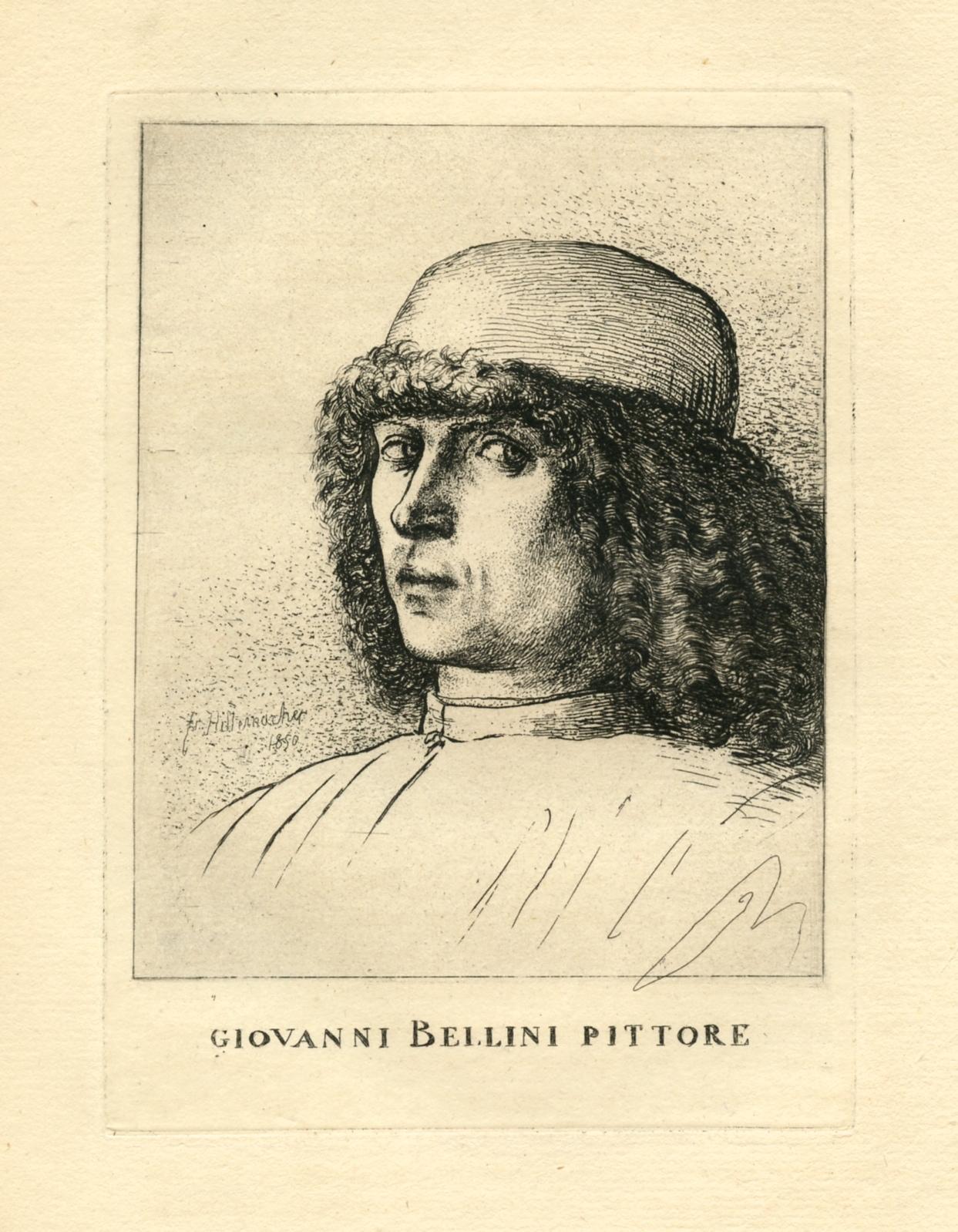 "Portrait of John Bellini" original etching - Print by Eugene Ernest Hillemacher