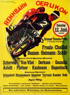 Original Retro Auto Racing Poster Oerlikon Racecourse Motorcycle Sport Event